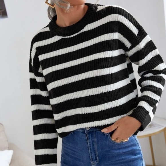 Black and White Striped Sweater in M and L - Picture 3 of 3